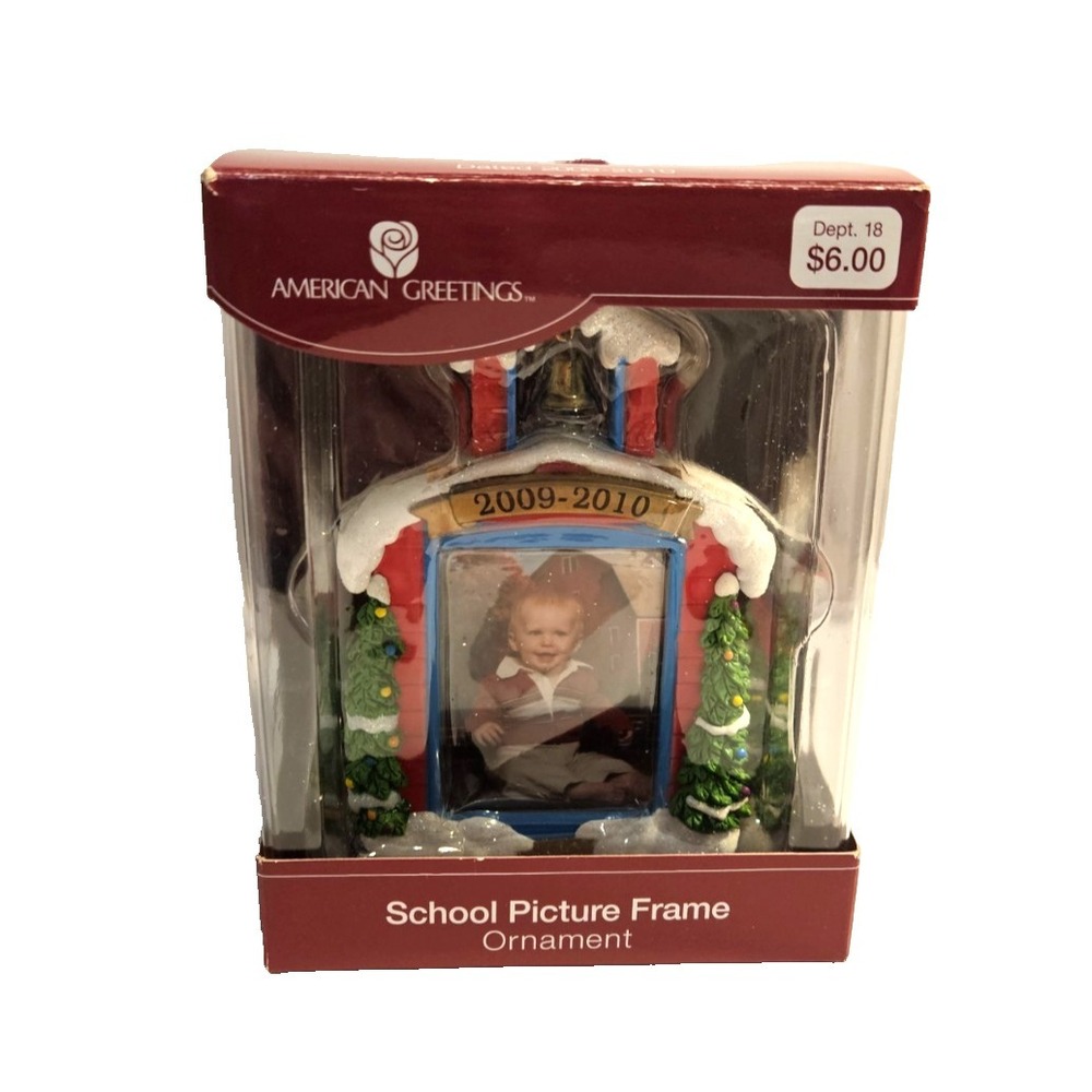 American Greetings School Picture Frame Ornament 2009-2010 Red Schoolhouse New